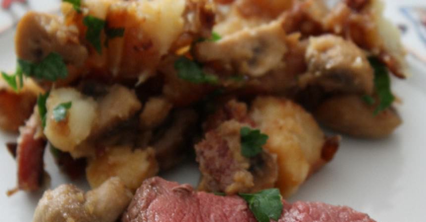 Rôti de boeuf cuit à basse température, pommes de terres sautées pour mon premier accord mets & vins Rôti de boeuf cuit à basse température, pommes de terres sautées pour mon premier accord mets & vins