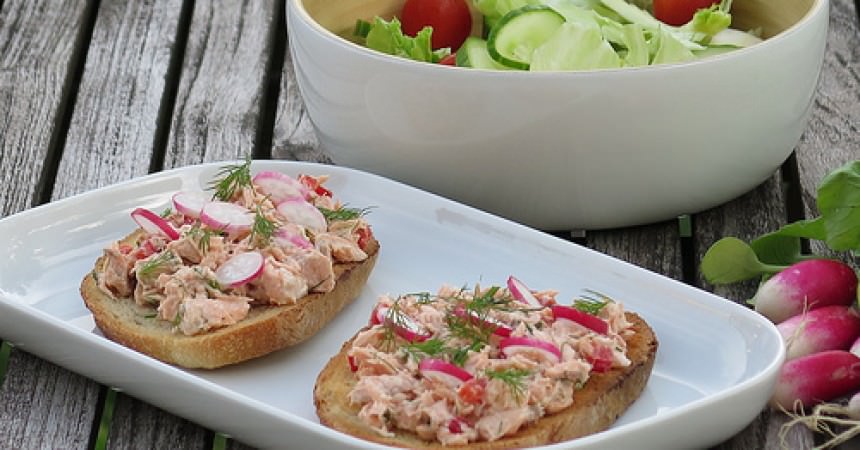 Tartines de pain aux céréales, rillettes de saumon à l’aneth Tartines de pain aux céréales, rillettes de saumon à l’aneth