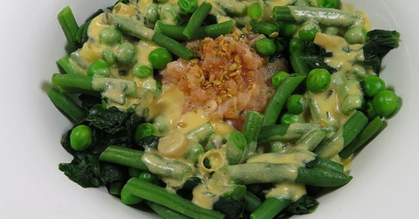 Duo de saumon & légumes verts au lait de coco Duo de saumon & légumes verts au lait de coco