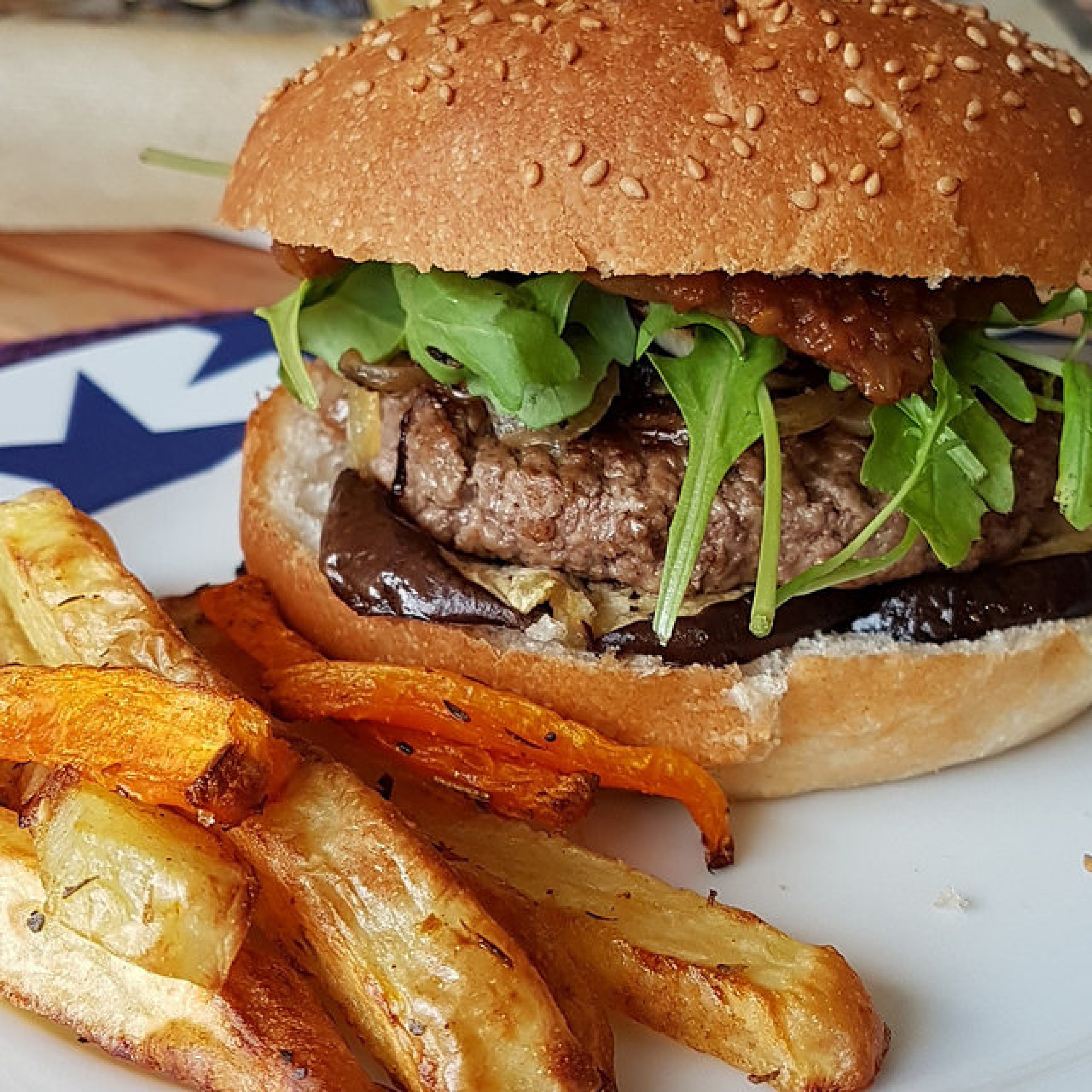 Burger boeuf & aubergines, Ketchup maison balsamique