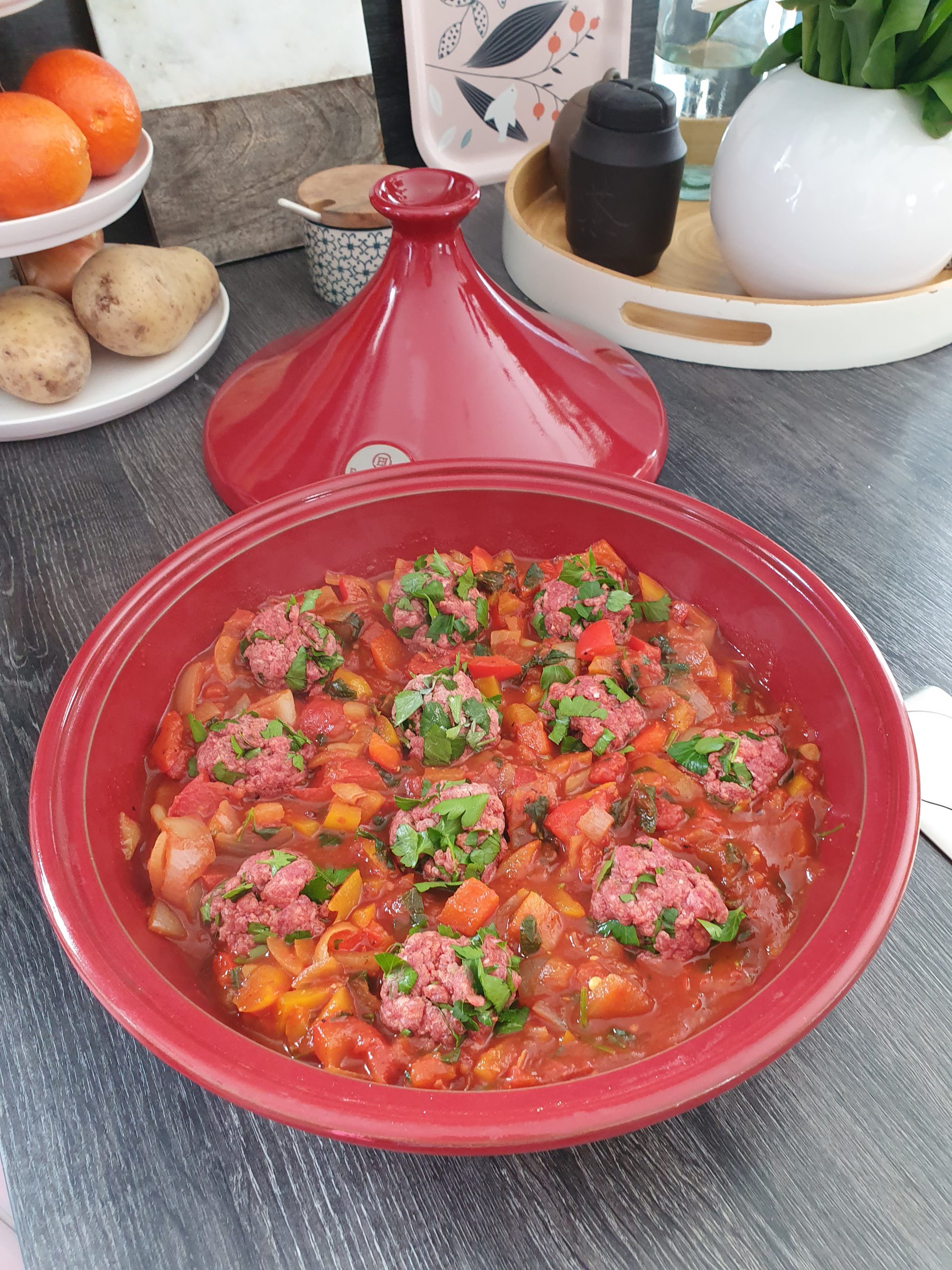 Tajine de boulettes de boeuf aux légumes