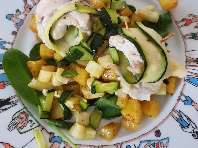 Escalope de dinde roulée aux courgettes et fromages