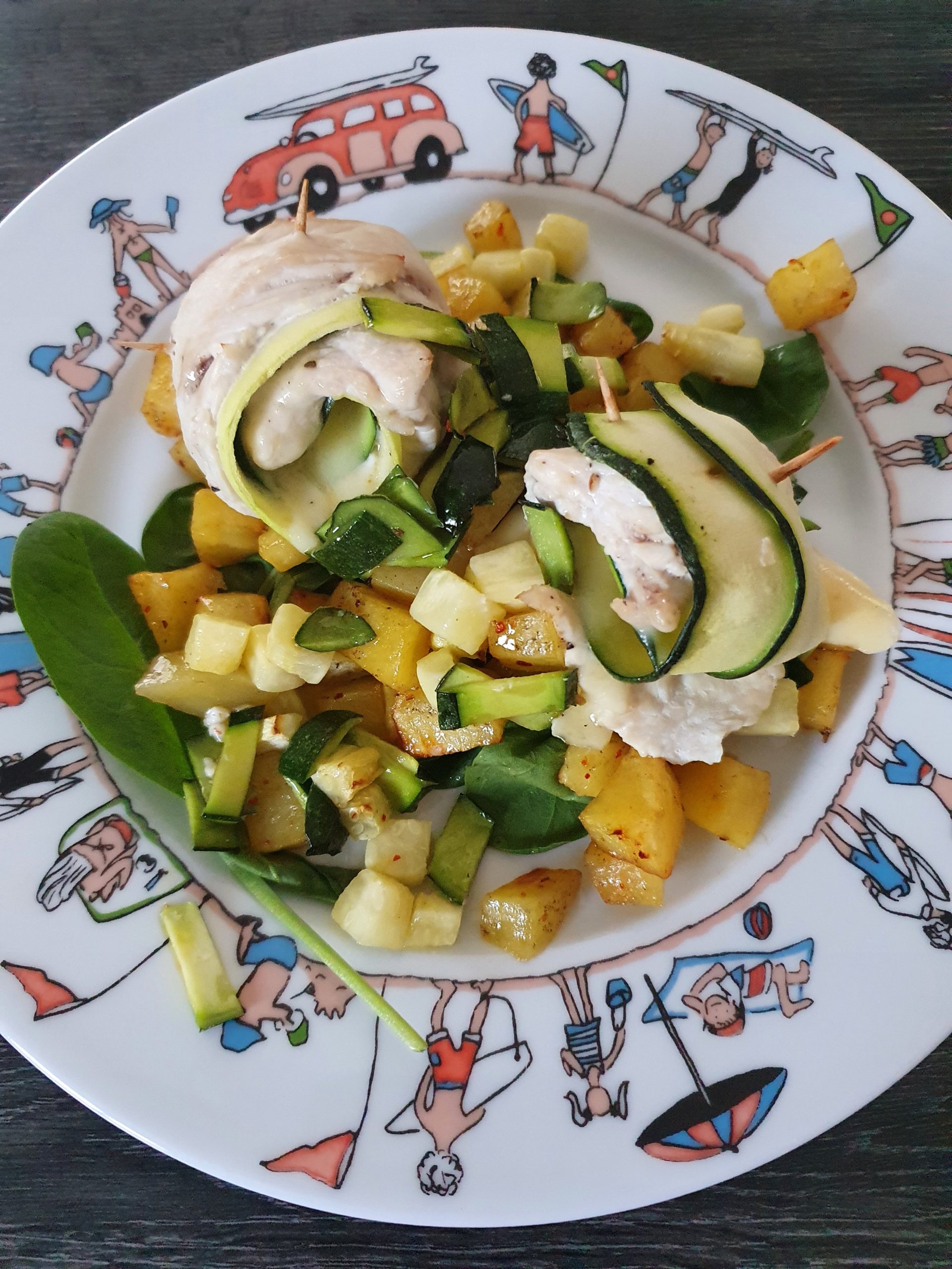 Escalopes de dinde roulées à la Tomme et aux courgettes