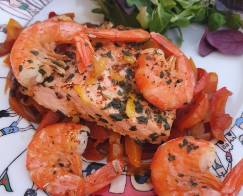 saumon crevettes citron basilic