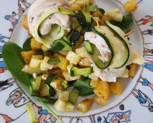 Escalope de dinde roulée aux courgettes et fromages