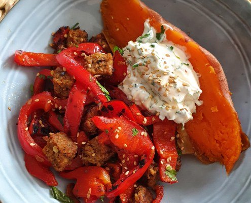 Veggie Bowl, patate douce poivrons