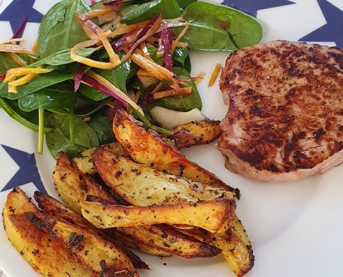 pavé de veau, frites au four