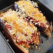 Aubergine farcie sauce tomate chorizo