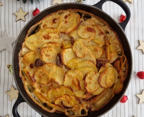 Gratin de pommes de terre aux cèpes et aux gésiers confits