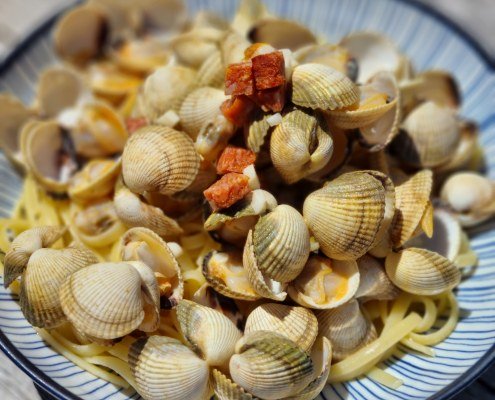 Coques au chorizo et Linguines