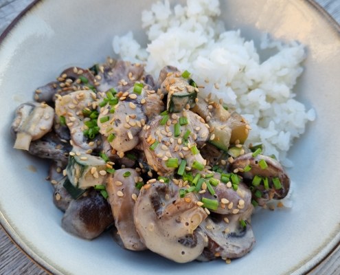 Champignons de Paris, sauce crémeuse au miso