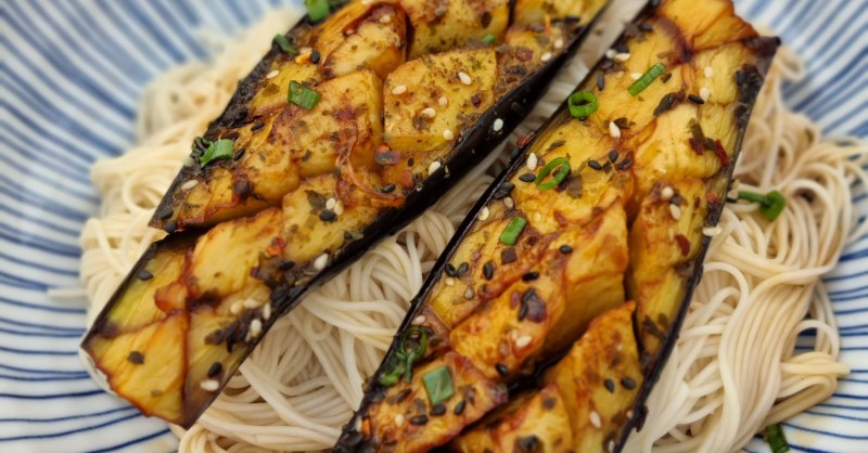 Nouilles Japonaises Somen aux aubergines frites