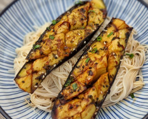 Nouilles Japonaises Somen aux aubergines frites