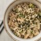 Riz japonais aux champignons, saumon et petits pois